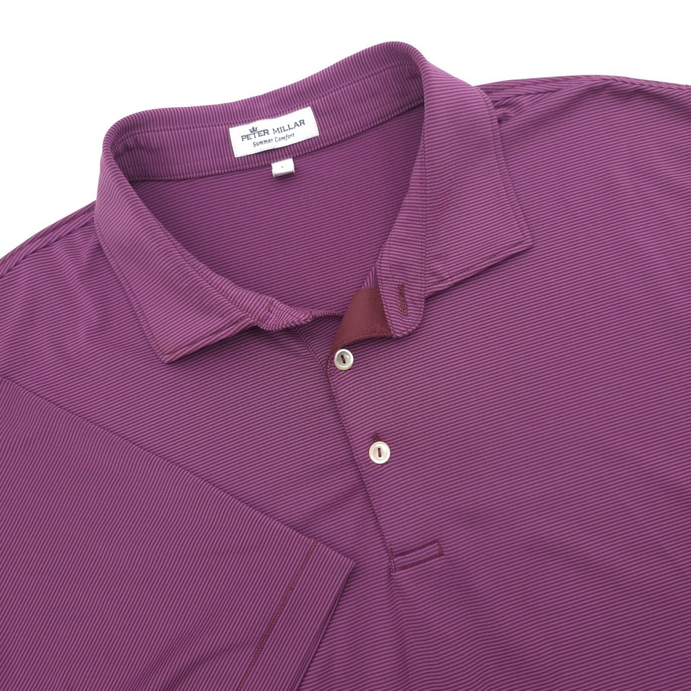 Peter Millar Polo Shirt‎ Men's L Purple Striped Golf Performance Summer Comfort